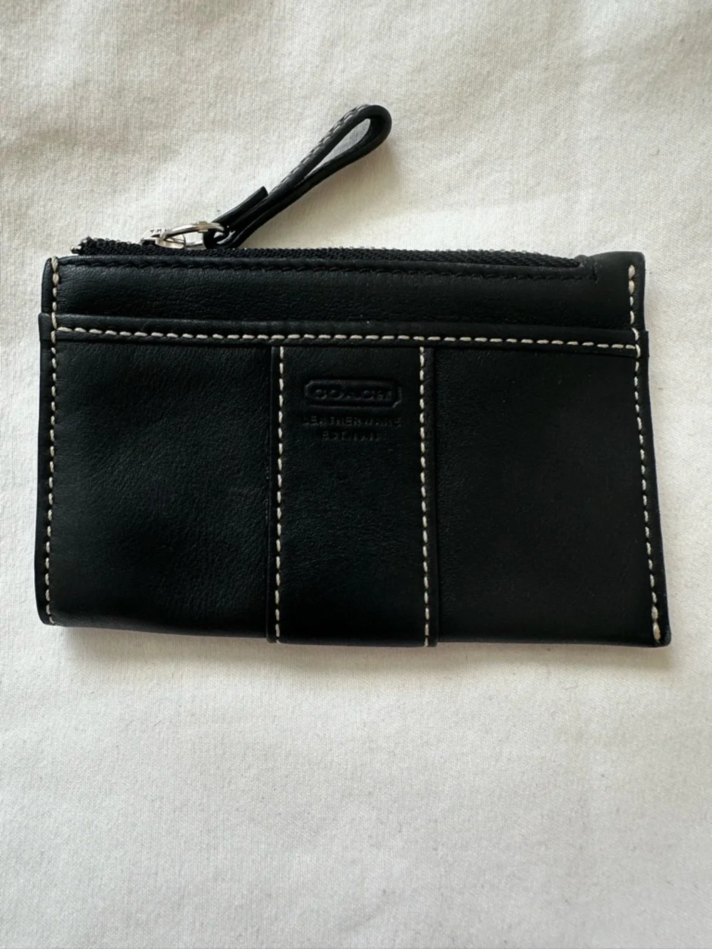 Coach Black Leather Skinny ID Card Case Keychain Small Wallet